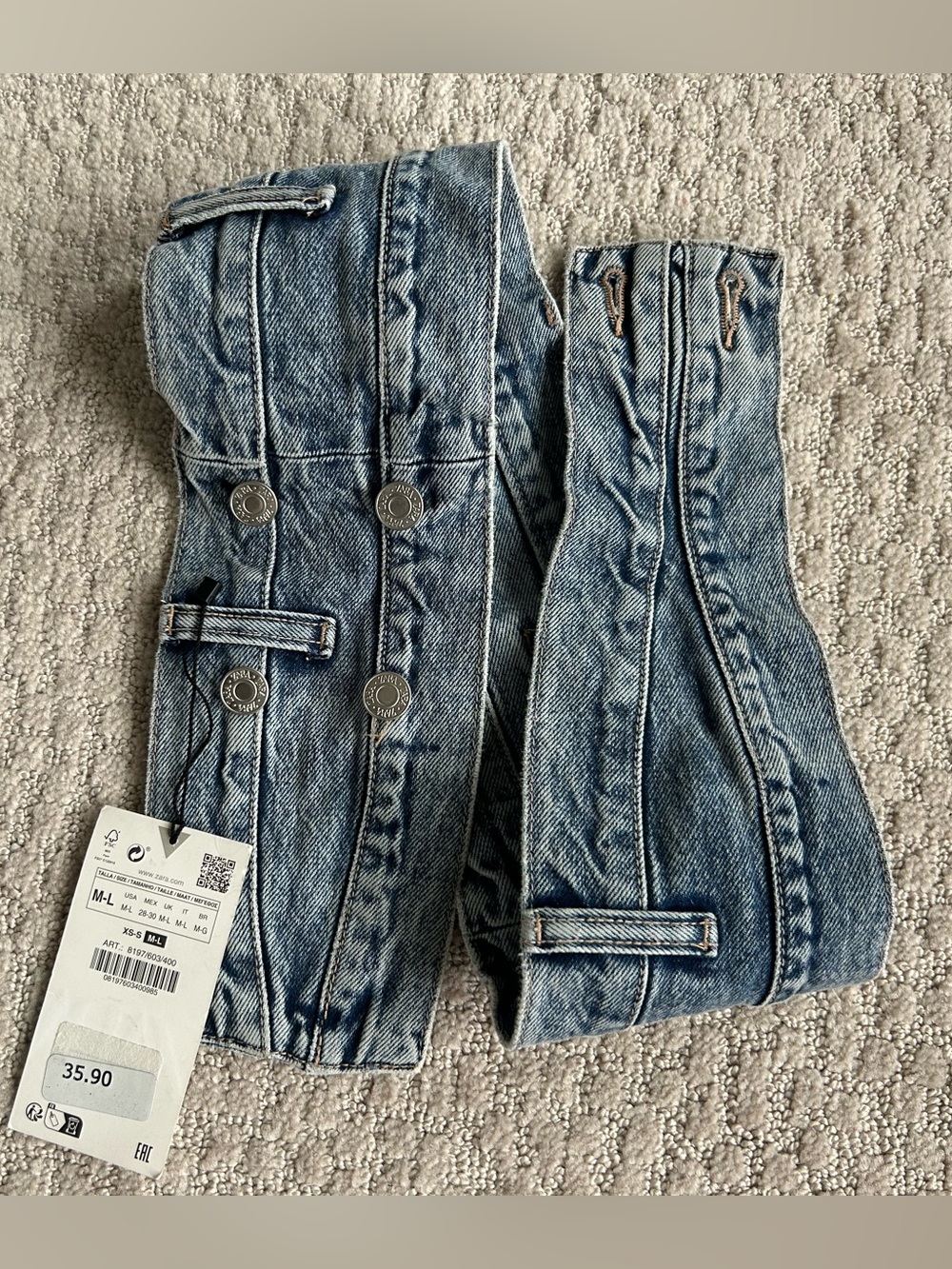 Zara Light Blue Denim Jeans Overalls Waistband